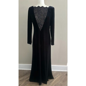 Vintage Jeffrey & Dara Velvet Maxi Dress Size 8P Black Whimsigoth Witchy Goth